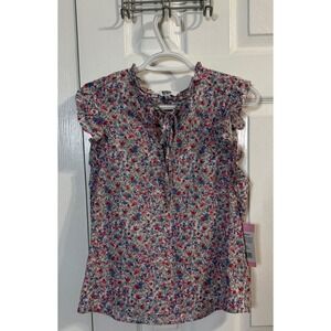 BB Dakota‎ Floral Ruffle Tie Neck Sleeveless Blouse Top Size S